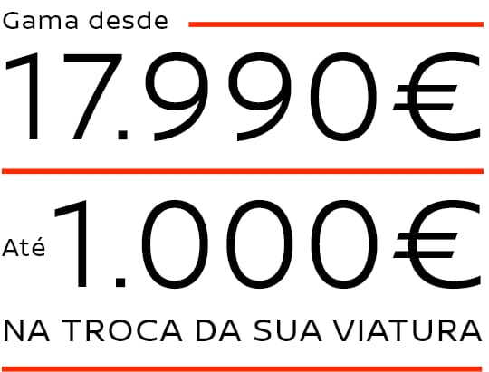    Selo promocional da campanha Non-Stop, com ofertas de gama desde 17.990€ e até 1.000€ de valorização na troca de viatura. 