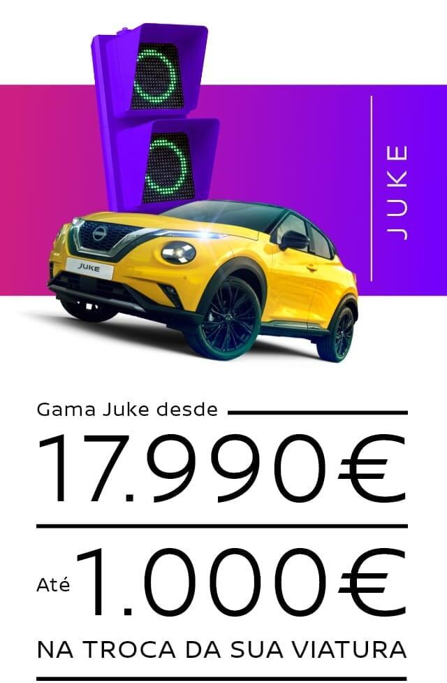 Nissan Juke branco e Nissan Qashqai vermelho em fundo laranja com semáforo verde — campanha Nissan Non-Stop de 9 a 11 de julho