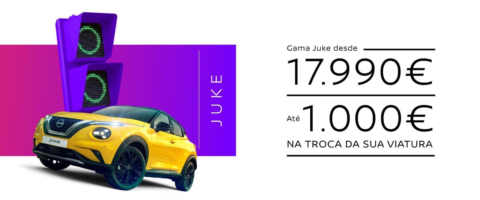 Nissan Juke branco e Nissan Qashqai vermelho em fundo laranja com semáforo verde — campanha Nissan Non-Stop de 9 a 11 de julho